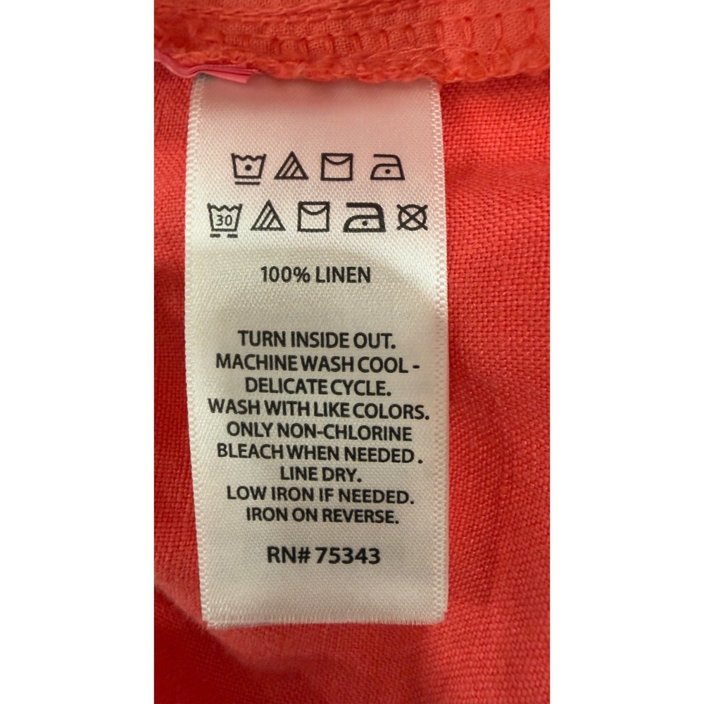 Tahari Women Coral Pink 100% Linen Wide Leg Elastic Waist Pants Size L - Picture 7 of 7